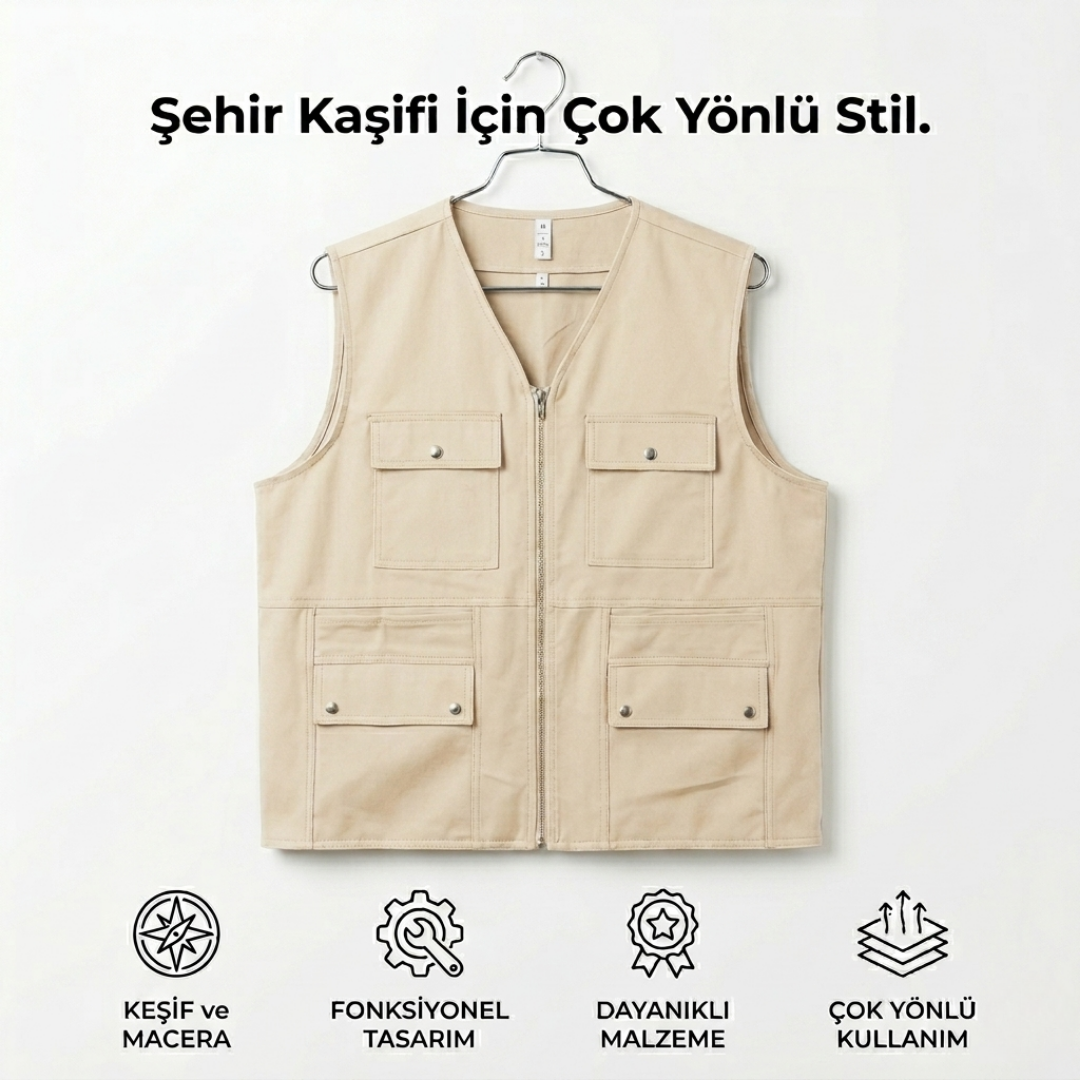 YELEK.CO  4 Mevsim Çok Cepli Erkek Yelek – Fonksiyonel ve Rahat Tasarım