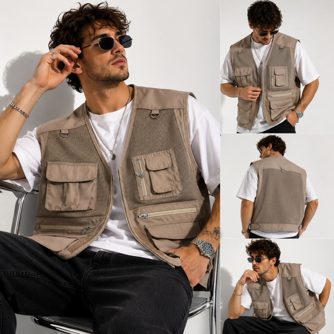 Erkek Outdoor Fileli Çok Cepli Yelek – 4 Mevsim
