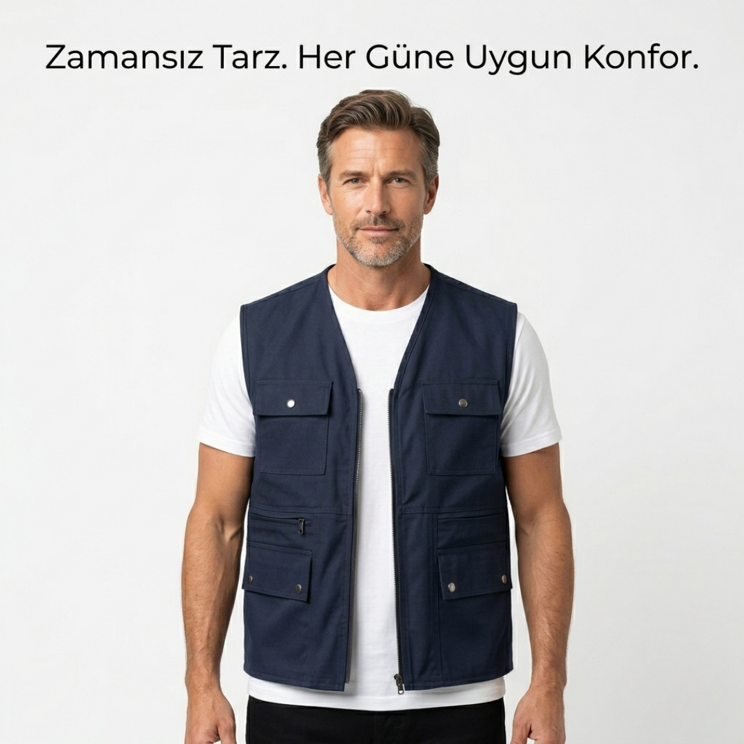 YELEK.CO  4 Mevsim Çok Cepli Erkek Yelek – Fonksiyonel ve Rahat Tasarım