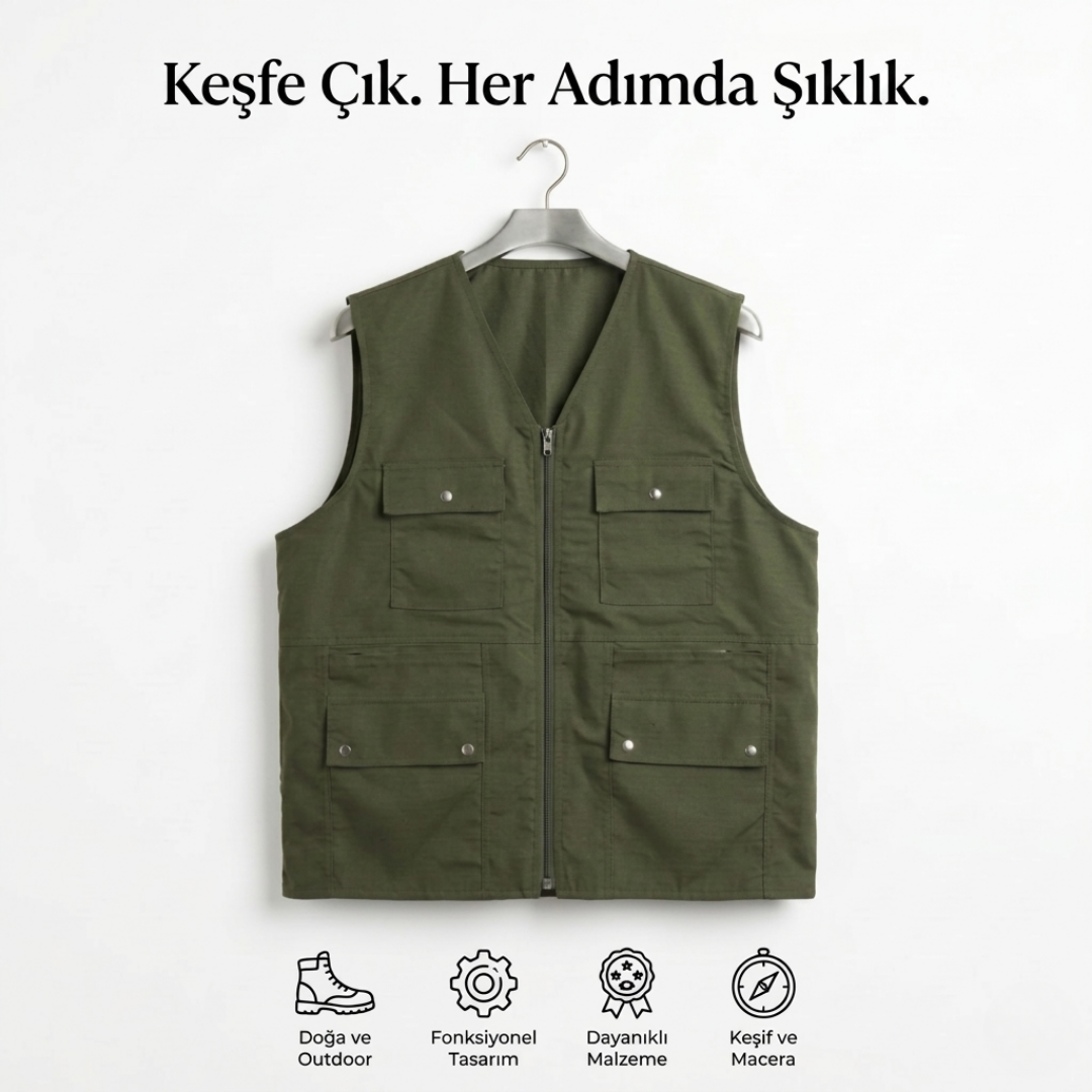 YELEK.CO  4 Mevsim Çok Cepli Erkek Yelek – Fonksiyonel ve Rahat Tasarım