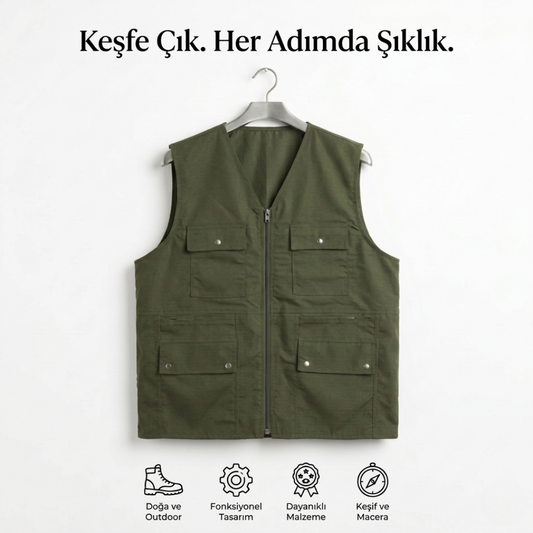 YELEK.CO  4 Mevsim Çok Cepli Erkek Yelek – Fonksiyonel ve Rahat Tasarım